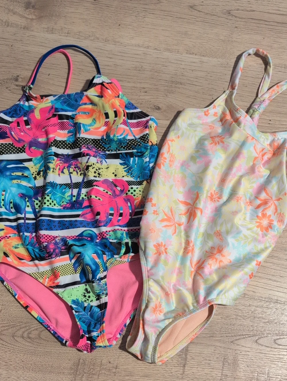 Kids Floral & Tropical One-Piece Swimsuit Set - Pink, Multicolor